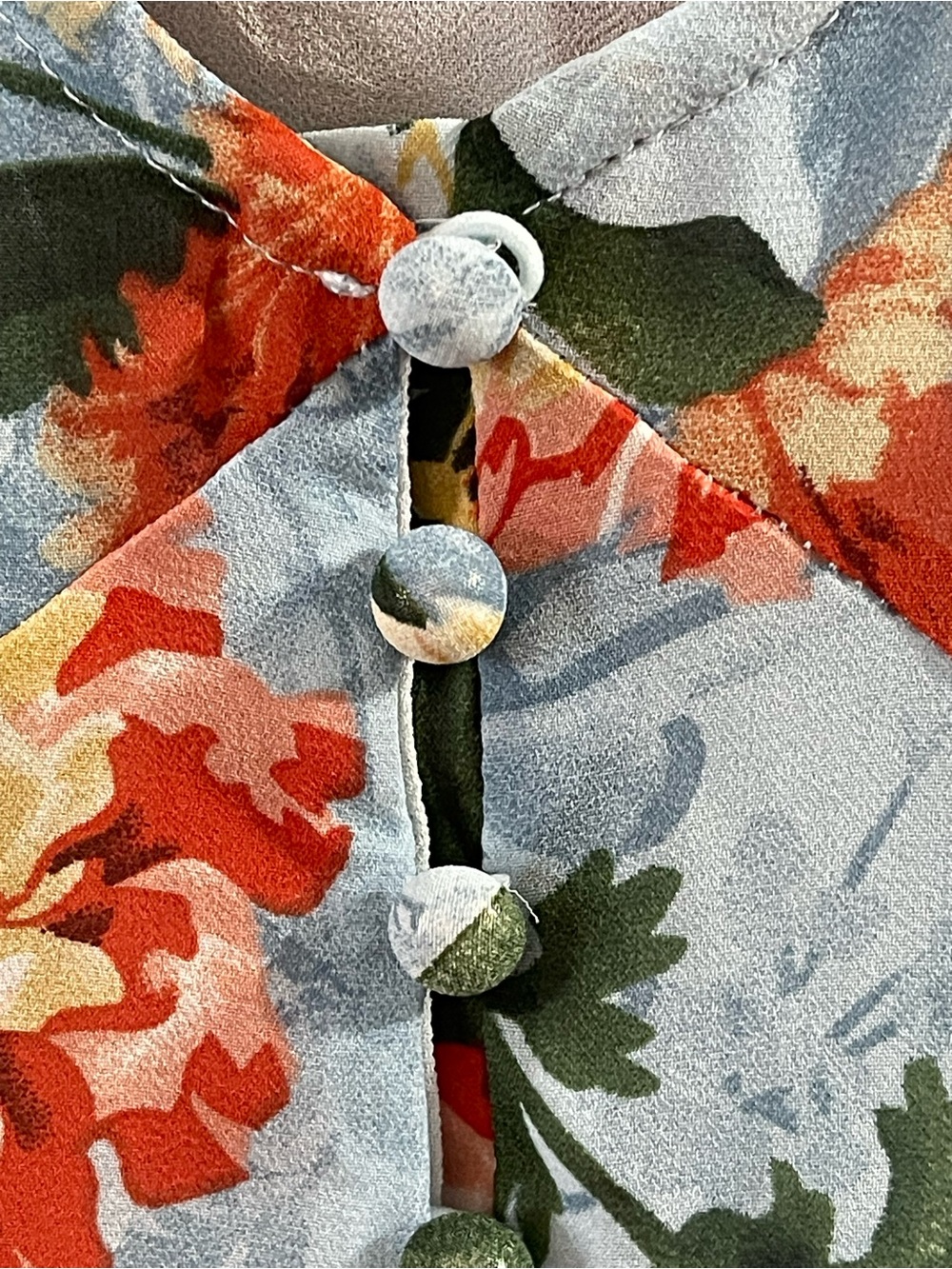 Floral V-Neck Midi Dress in Light Blue and Coral - Picture 5 of 7
